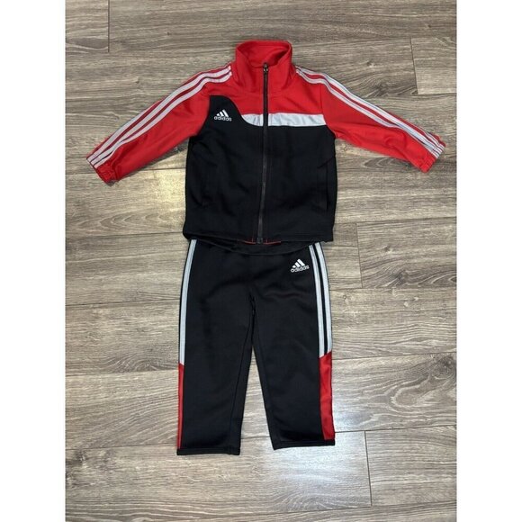 ADIDAS Baby Tricot Tracksuit Boys SIZE 18M Black Red Grey Jacket Pants Kids Set - Picture 1 of 16